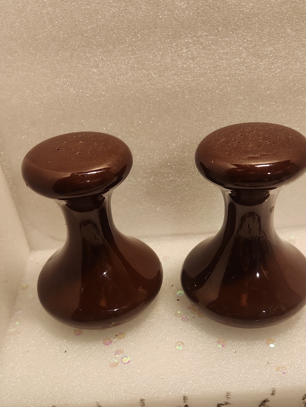 Brown Ceramic Salt and Pepper Shakers - Pair